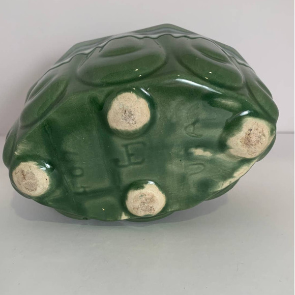 Vintage Green Potter Planter w/ White Dip Scalloped Edge (rare) - Picture 3 of 3